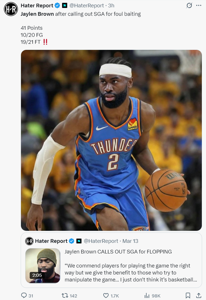 杰伦-布朗单场41分创绿凯队史纪录引争议