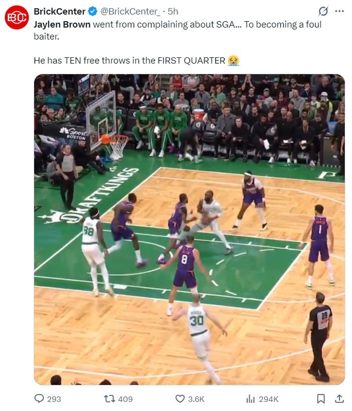 杰伦-布朗单场41分创绿凯队史纪录引争议