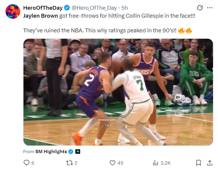 杰伦-布朗单场41分创绿凯队史纪录引争议