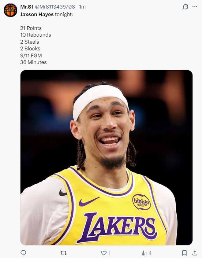 湖人终结六连客海斯20+10创队史纪录